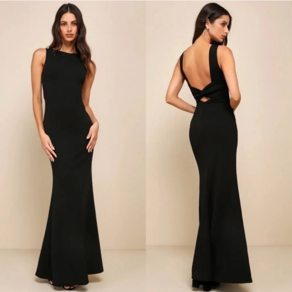 Lulus Love In Your Eyes Black Knotted Mermaid Maxi Dress Size Medium NWT Formal